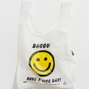 Baggu White Tote with Smiley Face
